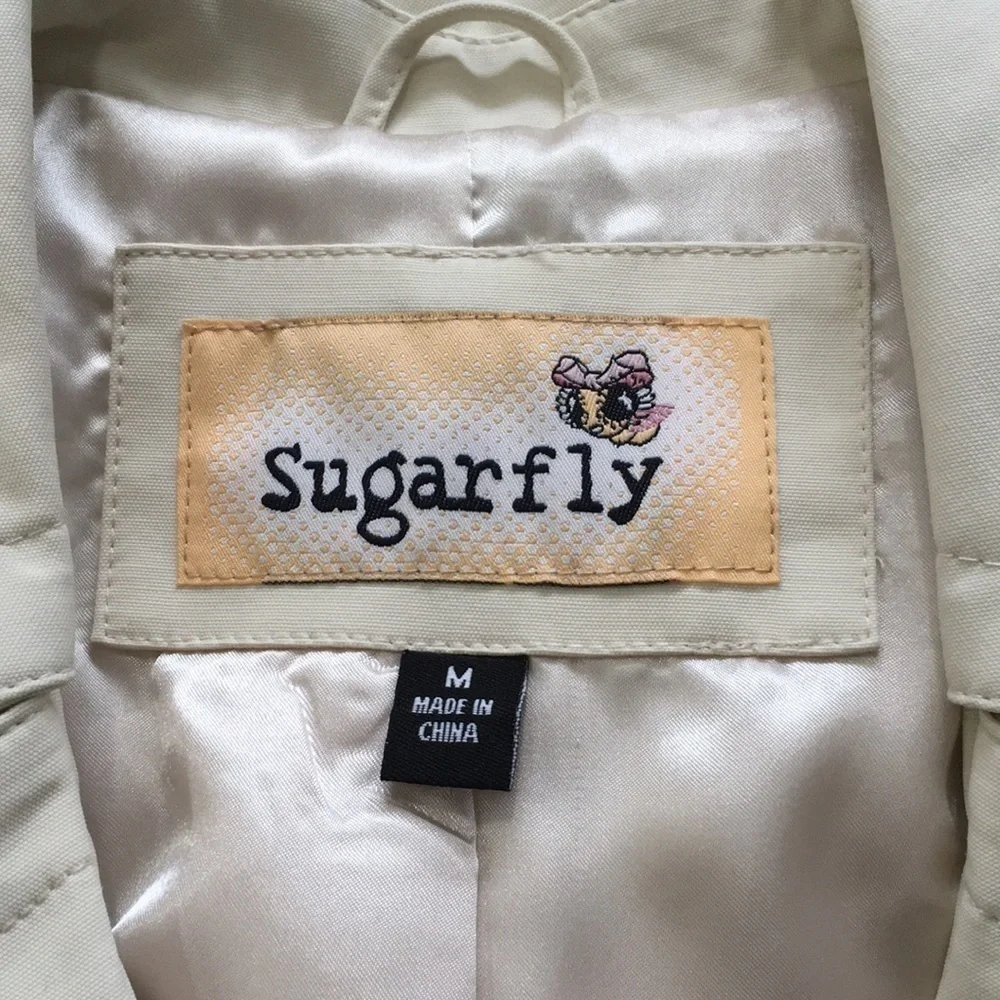 Sugarfly Girls Cream Off White Belted Double Breasted Trench Coat Jacket Medium